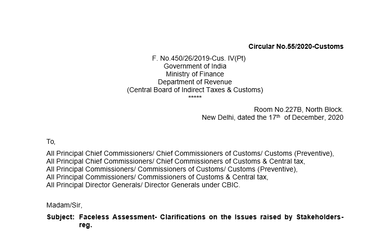 Faceless Assessment- Clarifications on the Issues raised by Stakeholders: CBIC