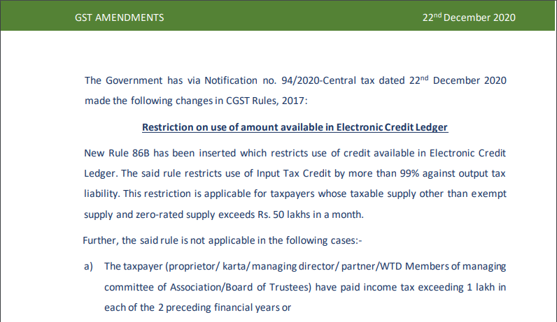 GST Amendments Notified on 22.12.2020.