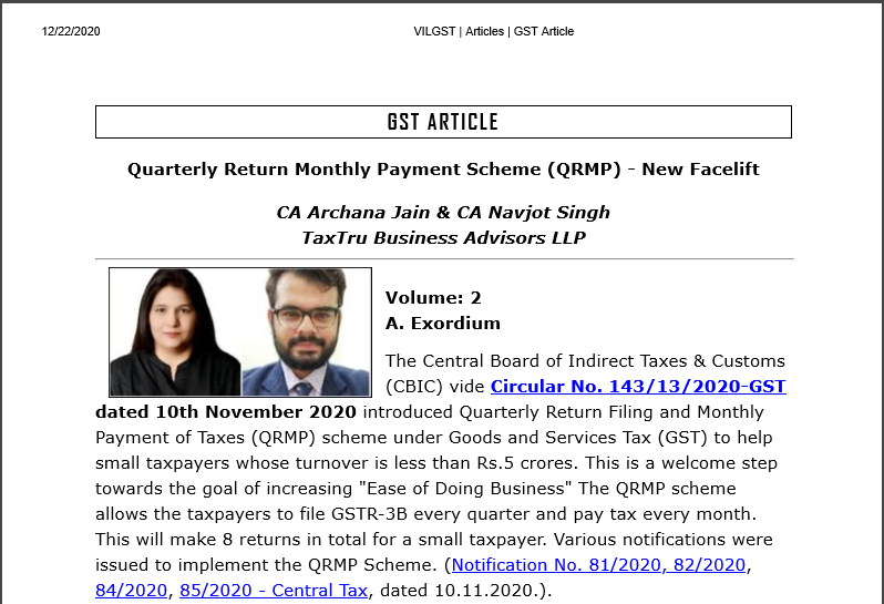 Quarterly Return Monthly Payment Scheme (QRMP) - New Facelift