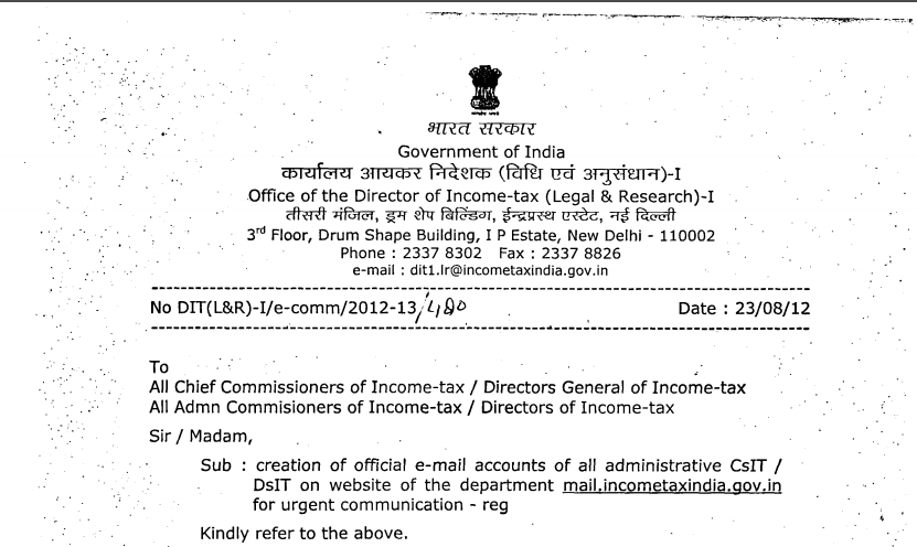Creation of official e-mail accounts of all administrative CsIT/DsIT 
