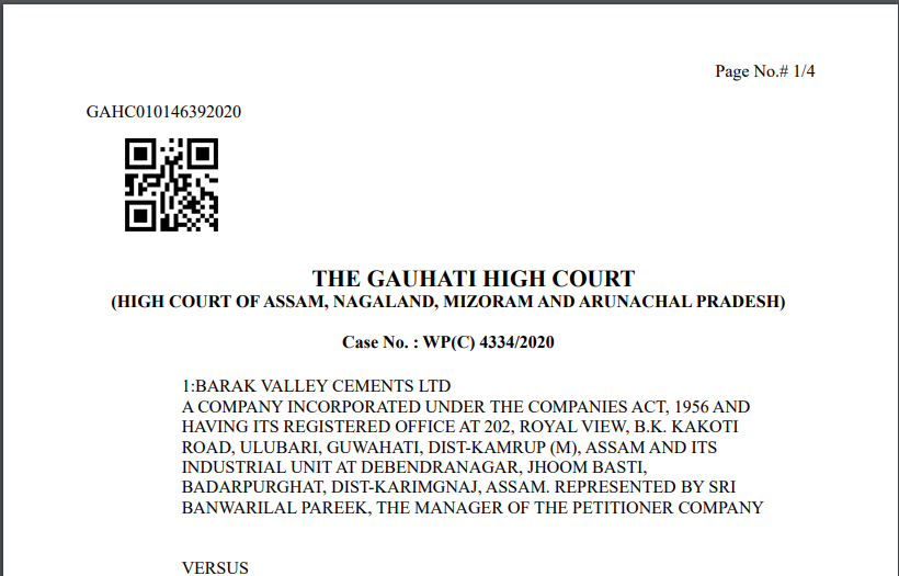 Gauhati HC in the case of Barak Valley Cements Ltd Versus The Union of India
