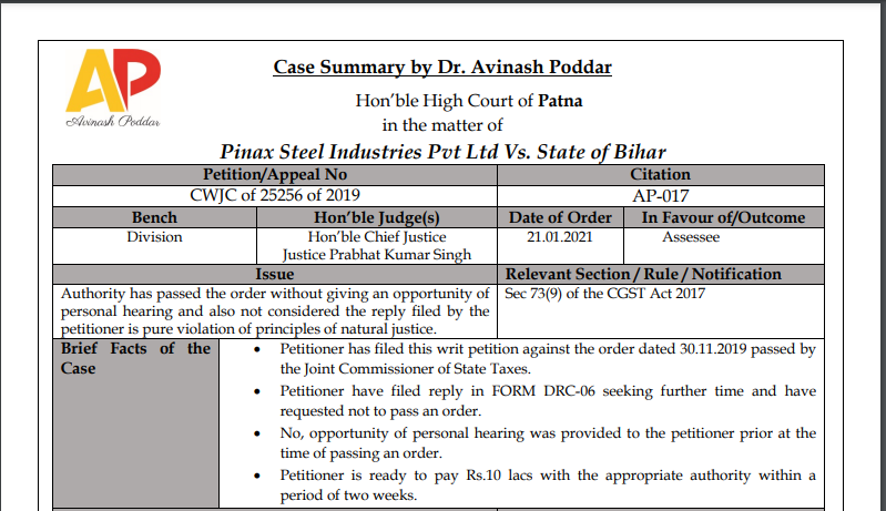 Patna HC in the case of Pinax Steel Industries Pvt Ltd Versus State of Bihar.