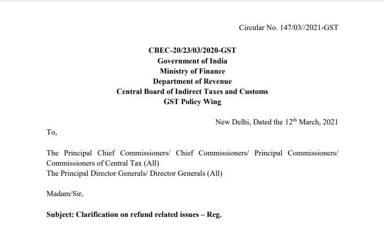 Circular No. 147/03/2021-GST