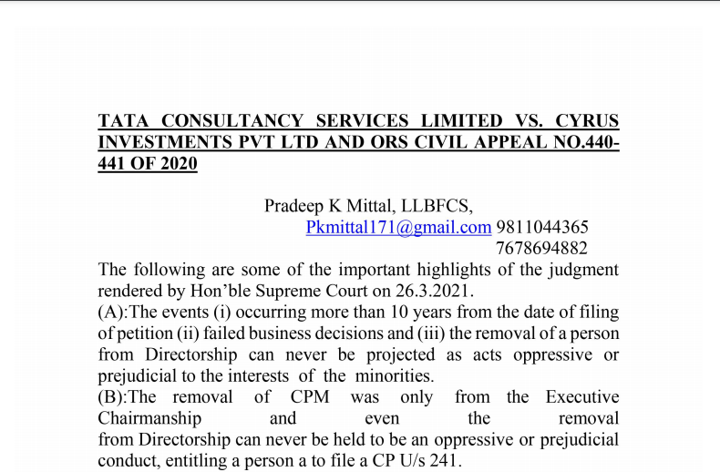 Highlights of Tata Sons Judgement