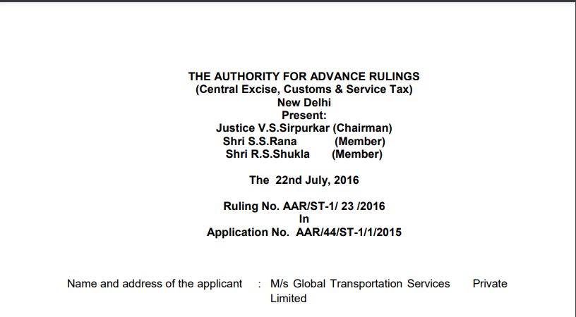 AAR in the case of M/s Global Transportation Services Private Limited