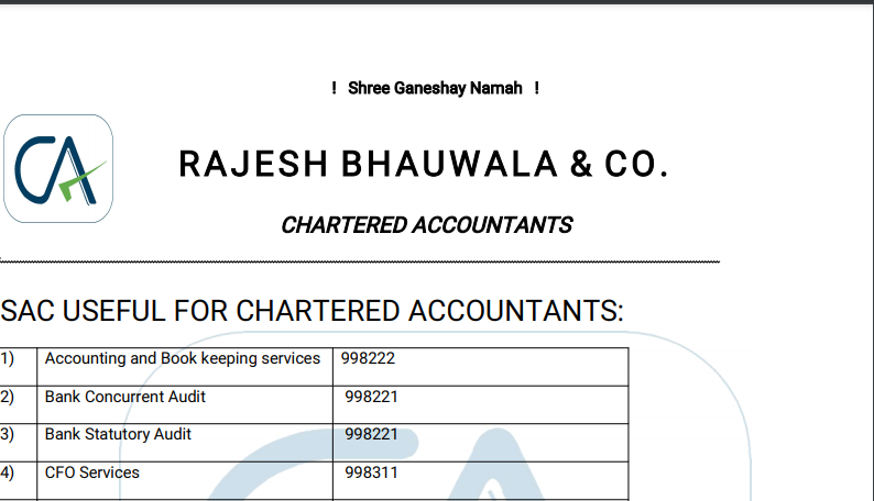 List of SAC's for CA Professionals for GST
