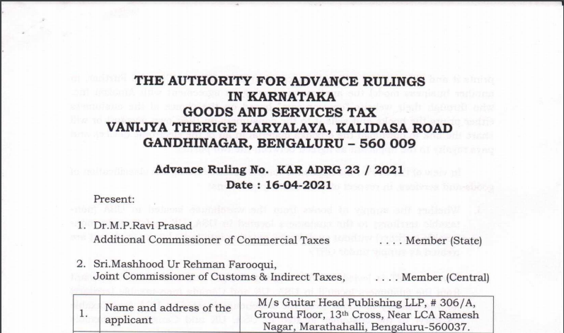 Karnataka AAR in the case of M/s. Guitar Head Publishing LLP