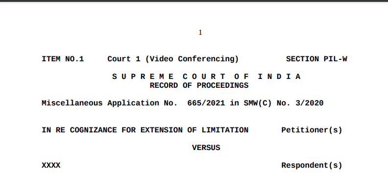 SC Order In Re Cognizance For Extension Of Limitation