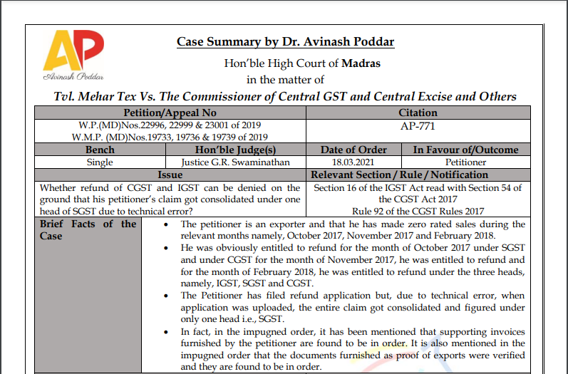Madras High court in the case of Tvl. Mehar Tex