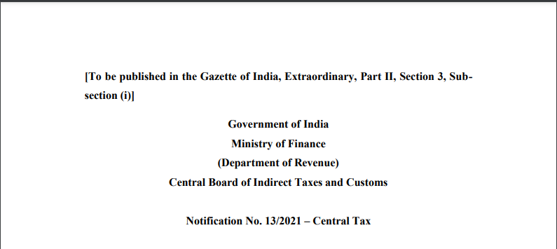 Notification No. 13/2021 – Central Tax