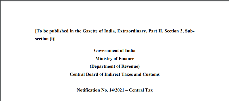 Notification No. 14/2021 – Central Tax