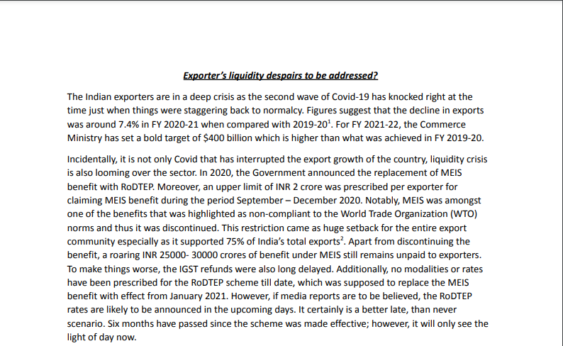 Exporter’s liquidity despairs to be addressed?