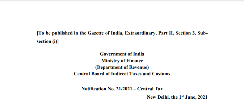 Notification No. 21/2021 – Central Tax