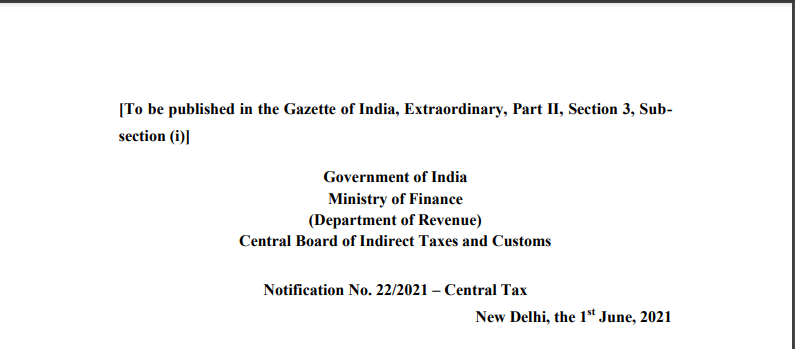Notification No. 22/2021 – Central Tax