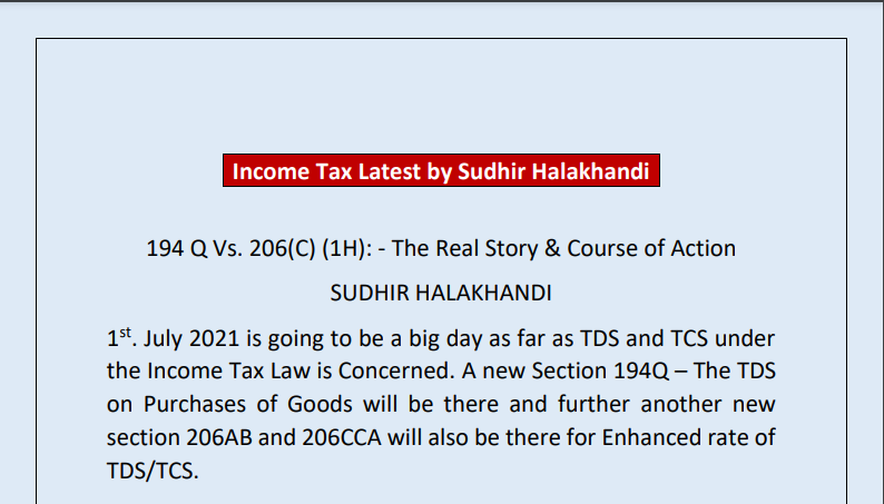 194 Q Vs. 206(C) (1H): - The Real Story & Course of Action.