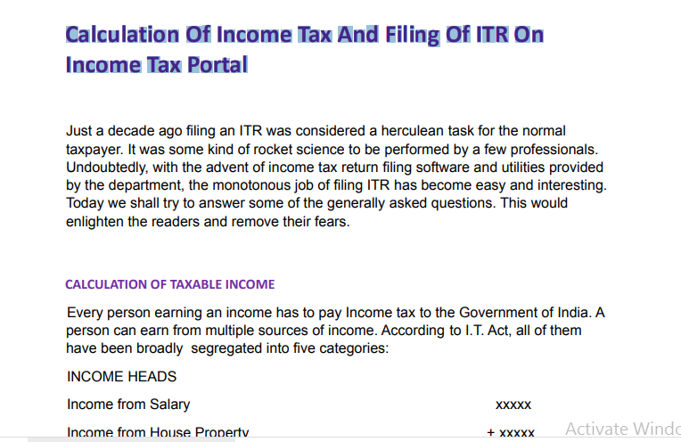 Calculation Of Income Tax And Filing Of ITR On Income Tax Portal