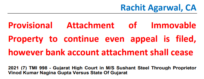 Provisional Attachment of Immovable Property to continue even appeal is filed, however bank account attachment shall cease 