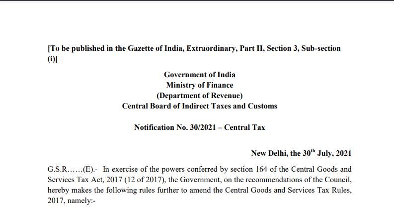 Notification No. 30/2021 – Central Tax