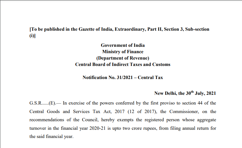 Notification No. 31/2021 – Central Tax