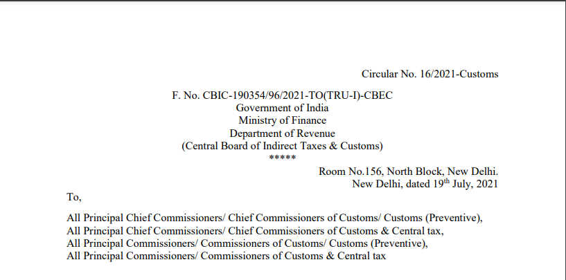 Circular No. 16/2021-Customs
