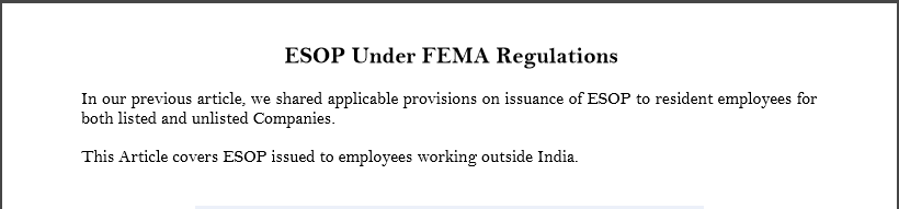 ESOP Under FEMA Regulations