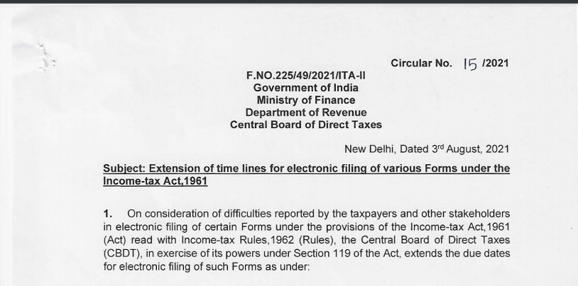 Circular No. 15/2021: CBDT