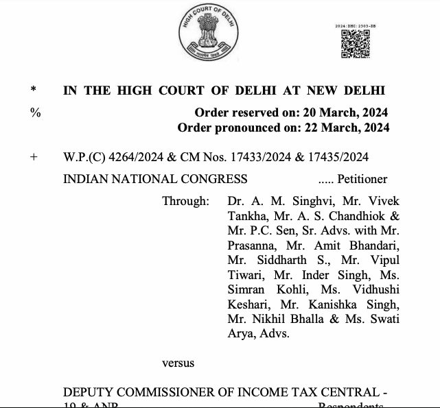 Delhi high court decision on Congress party plea against ITAT 
