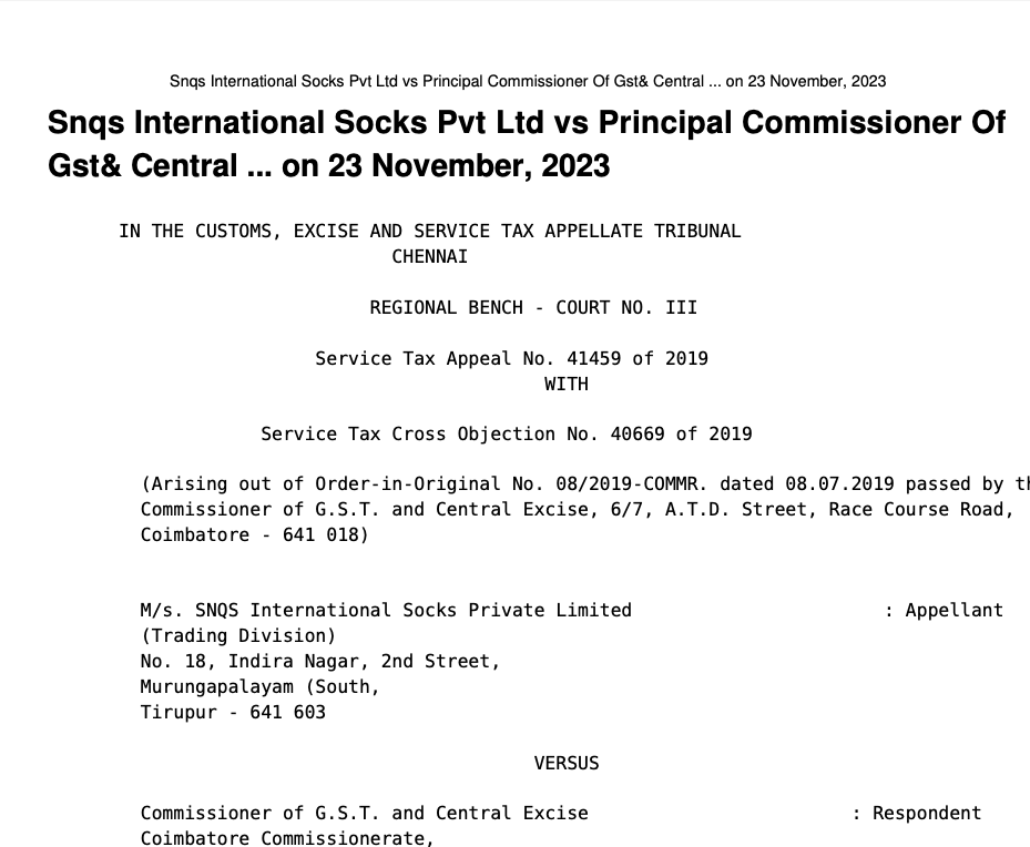 SNQS International Service tax judgment SC